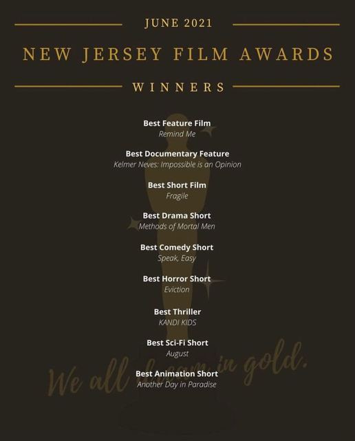 New Jersey Film Awards, lista de ganadores de junio de 2021