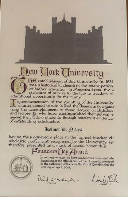 Founders Day Award, New York University (21 de abril de 2016)